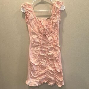 Haute Monde Sz M Peach Pink Scrunch Dress Romantic Coquette Stretch Summer